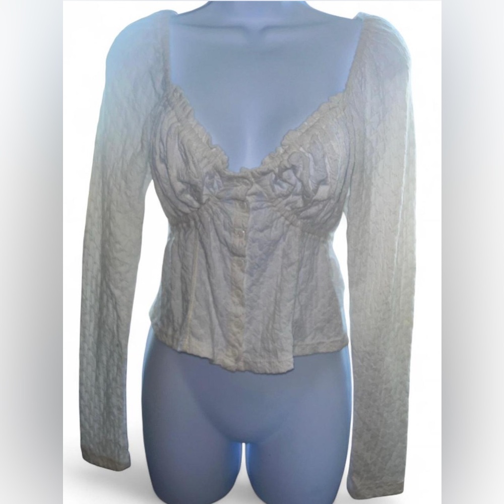 FREE PEOPLE ivory/cream puff long sleeve blouse